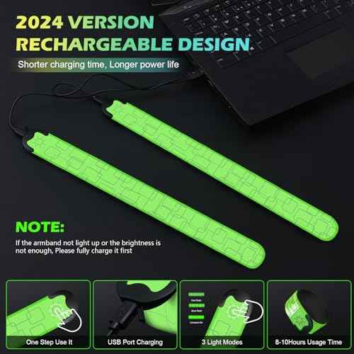 2 PCS LED Armband Rechargeable for Running Walking Cycling Jogging, 2025 Version Running Lights for Runners, High Visibility Night Walking Safety Gear, Premium Gifts for Runners Men Women