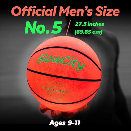 GlowCity Glow in The Dark Basketball Size 5 Rubber No Pump - Night Outdoor Sports Toy