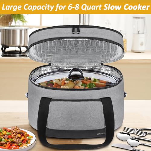 YOREPEK Gray Slow Cooker Carrier Bag for 6-8 Quart Crockpots - Insulated Travel Case