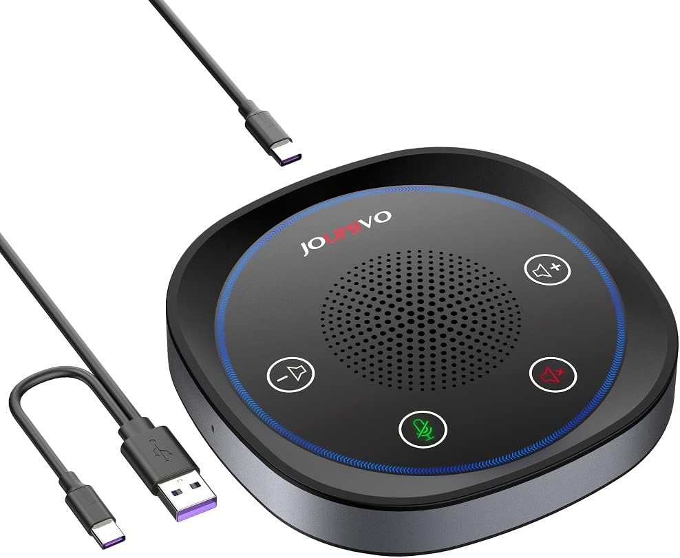 USB Speakerphone Microphone, Conference Speaker Omnidirectional Computer Mic, with 360º Voice Pickup, Touch-Sensor Buttons for Mute/unmute, Streaming, Call Speaker Skype, Webinar, Interview -(JV801)