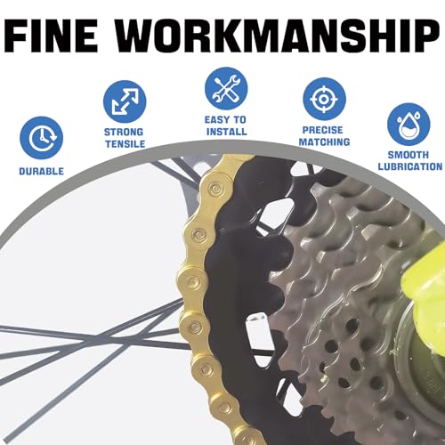 6/7/8/9/10/11/12 Speed Bike Chain ? High-Strength, Durable & Smooth-Shifting for Road/Mountain Bikes (Gold-9-Speed)