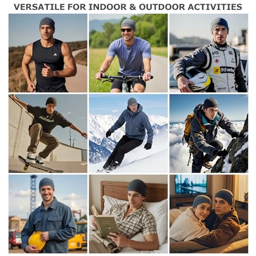 Headshion Cotton Skull Caps for Men Women,2-Pack Lightweight Beanie Sleep Hats Breathable Helmet Liner