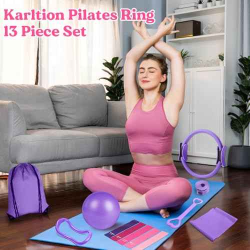 Pilates Ring 13 Piece Set,Pilates Kit for Women Exercise Equipment Accessories Deformation Magic Circle with Padded Handles, Workouts Ball, Guide & Bag, Resistance Bands for Legs Arms and Thighs