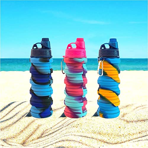 Colorful Collapsible Water Bottles 3 Pack 500ML BPA Free Silicone