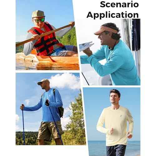Mens UPF 50+ Rash Guard Swim Shirts, Cooling Dry UV Sun Protection Long Sleeve SPF Shirts for Fishing Hiking Running