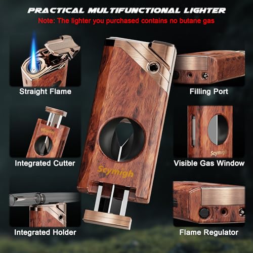 All-in-one Torch Lighter with Tool, Holder, Windproof Flame, Refillable Butane Jet Flame Lighter, Multifunctional Accessories, Gifts for Men, Cool Lighters for Candle, Outdoor (Without Gas)