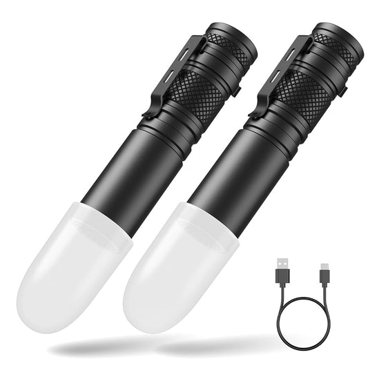 AUCLAYTEC 500 Lumens Tactical Flashlight, 6 Modes Pocket Flashlight Rechargeable High Bright Beam Small Handheld Flash Light Emergency Flashlights with Lampshade for Camping, Hiking, Walking (2 Pack)