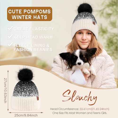 FZ FANTASTIC ZONE Womens Winter Hats Warm Knit Fleece Lined Cap Pompom Beanie Hats for Women Cold Weather