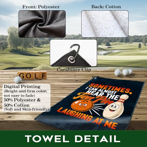 Golf Towel with Bowling Pin Print - Black & Orange, 23.6x15.7 Inch