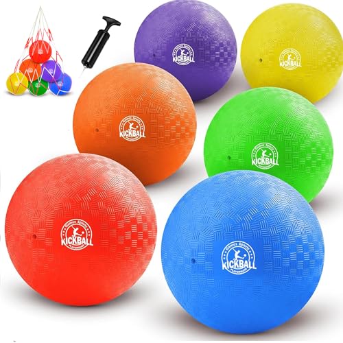 8.5 Inch Kickball Set - Multicolor Dodgeballs 6 Pack for Kids & Outdoor Play