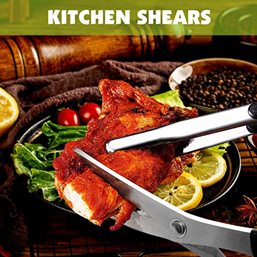 Kitchen Scissors and Tongs Set - Stainless Steel Meat and Vegetables Cutting, Non-slip Serrated Blade, 1 Shear + 2 Tongs