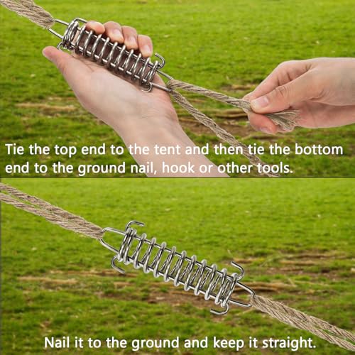 Suwimut 12 Pieces Tent Spring Buckle, Windproof Stainless Steel Rope Tensioner Awning Fixed Hook Buckle, Heavy Duty Tension Springs for Outdoor Camping, Dog Chain, Swing, Hammock Chair, Punching Bag