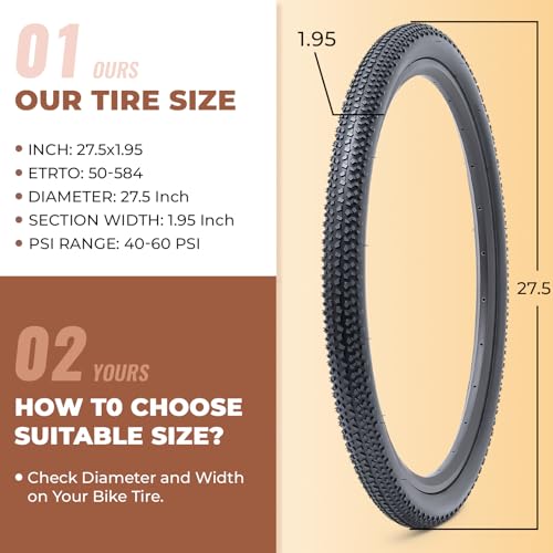 27.5 Inch Bicycle Tires 2 Pack, Durable Folding Mountain Bike Tires 50-584