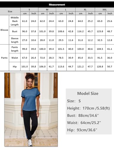 Marvmys Women's 2 Piece Summer Outfits - Large Dark Blue Color Block Tracksuit Set for Travel