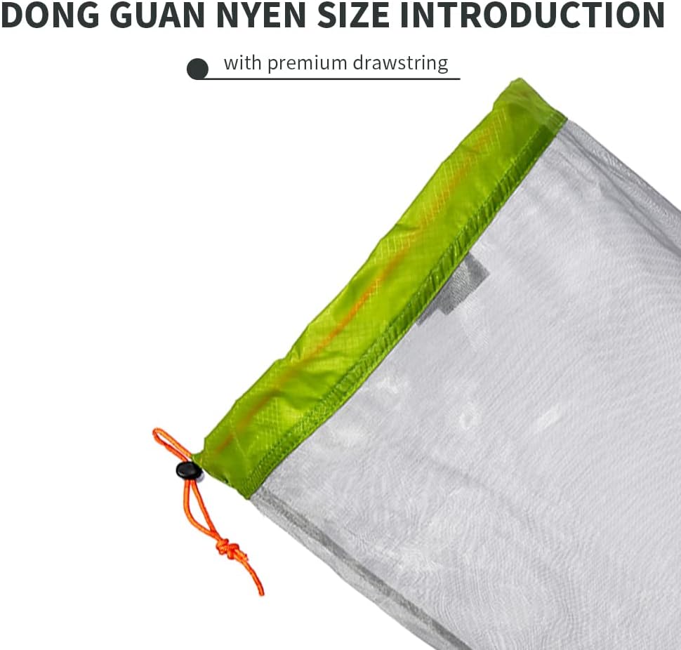 VGEBY Nylon Mesh Stuff Storage Sack Drawstring Mesh Bag Drawstring Sleeping Bag Storage Sack for Camping Hiking Backpacking (L-Green)