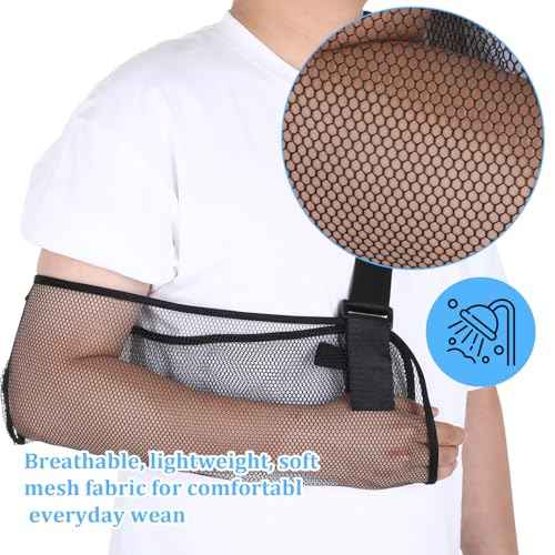 Mesh Arm Shoulder Sling, Breathable Shoulder Immobilizer Shower Adjustable Suitable for Left And Right Arms Comfort Type Men Women Elbow Wrist (Black)