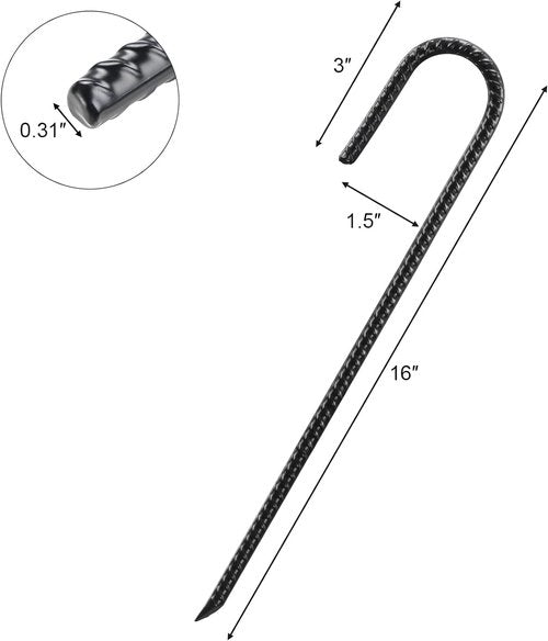Ground Stakes 16 Inch, J Hook Tent Stakes, Heavy Duty Garden Stakes 10 Pack, Anti-Rust Rebar Stakes Ground Anchors for Fence, Garden, Trampoline, Landscape