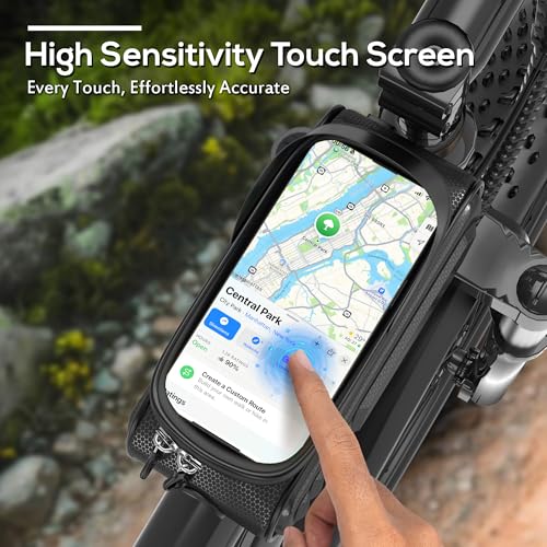 VARUN Bike Frame Bag with Touchscreen Window, Waterproof Phone Tube Bag, 1.6L Shockproof Top Tube Storage Pouch, Quick-Access Zipper, Fits Smartphones up to 7¡±