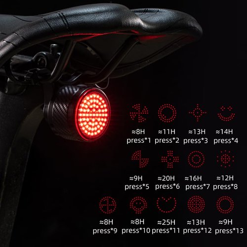 Smart Bike Tail Light with Brake Sensor - 13 LED Patterns Rechargeable Rear Bicycle Light, IPX6 Waterproof Bike Back Light for Night Riding (2 Mounts Included)