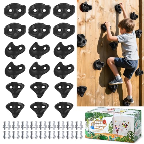 18pcs Kids Climbing Holds Set for Rock Wall Indoor & Outdoor Playset - Black