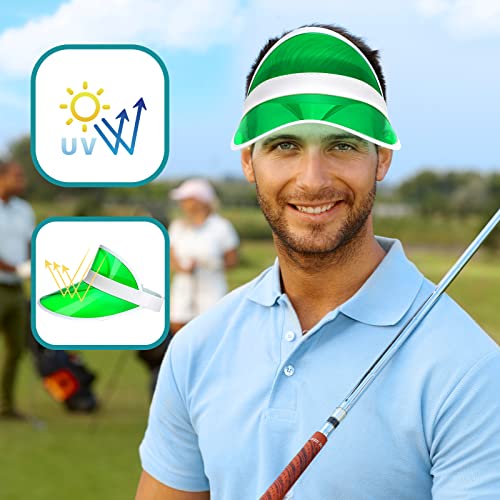 Golf Visors Pack of 10 - Green Plastic Sun Hats for Poker, Outdoor & Sports