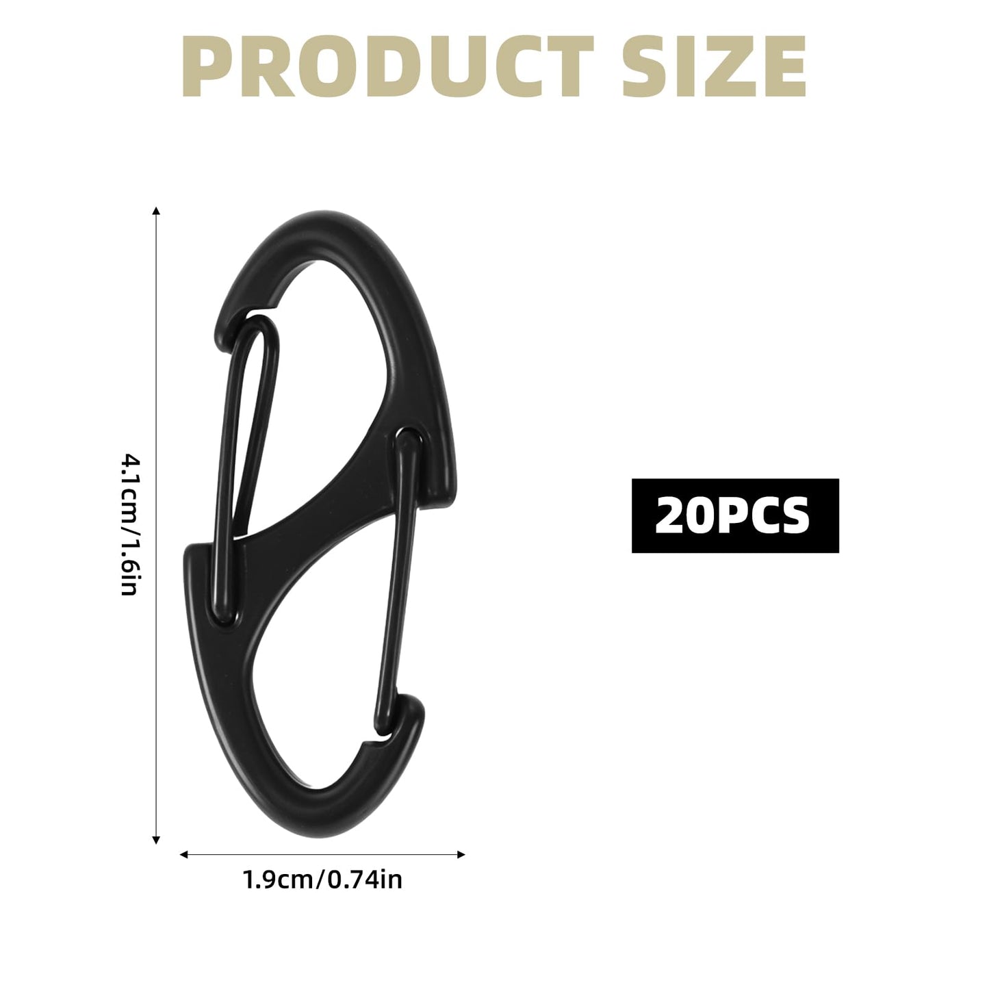 JJUNW 20pc Alloy S Carabiner Clips, Dual Opening Design, Keychain Snap Hooks, Mini Carabiner for Dual Wire Gate Clip Interlocking Keychain Attachment (Black)