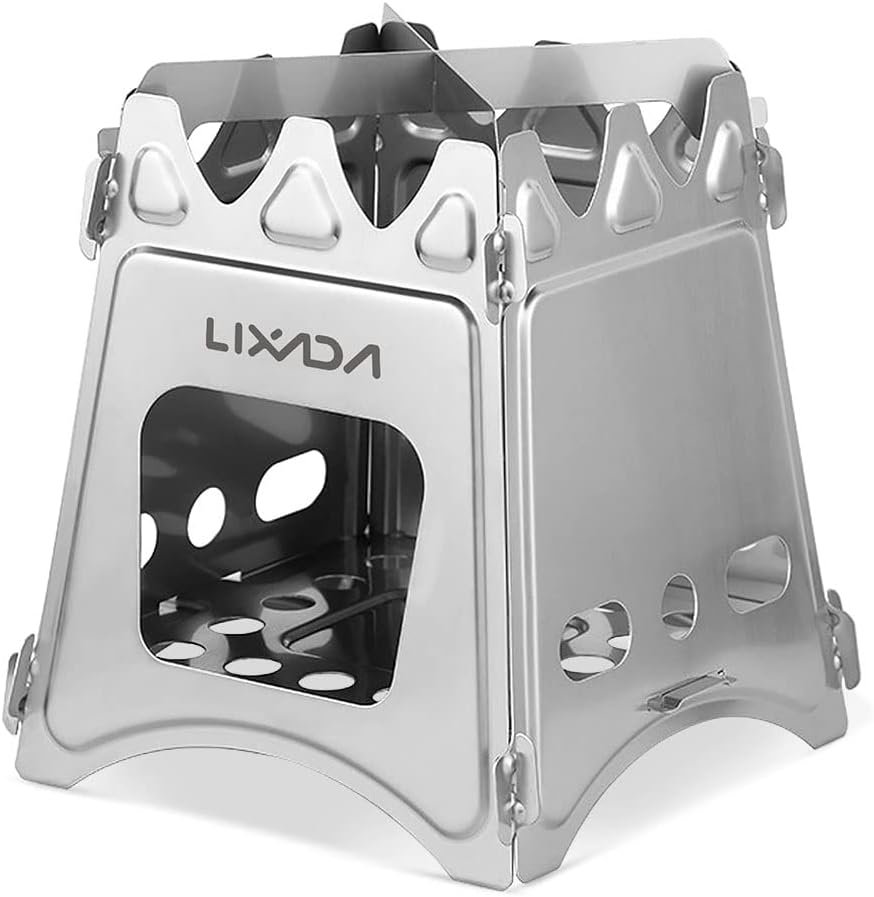 Portable Stainless Steel Camping Wood Stove - Lightweight Folding Backpacking Stove for Outdoor Cooking, Hiking, BBQ