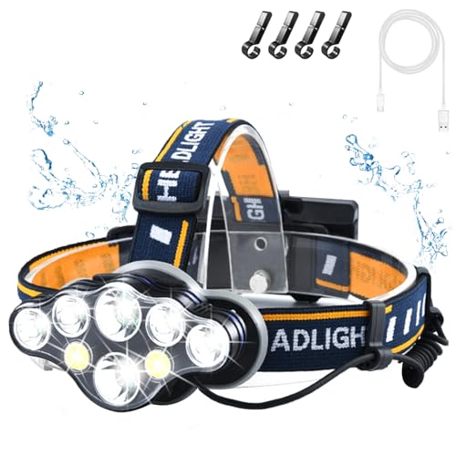 Rechargeable Headlamp 8 LED 18000 Lumens Waterproof Headlight with Red Lights - Yellow / 1