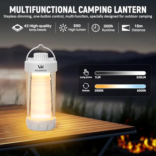 Rechargeable Camping Lantern with RGB Atmosphere Light and Waterproof Design - White
