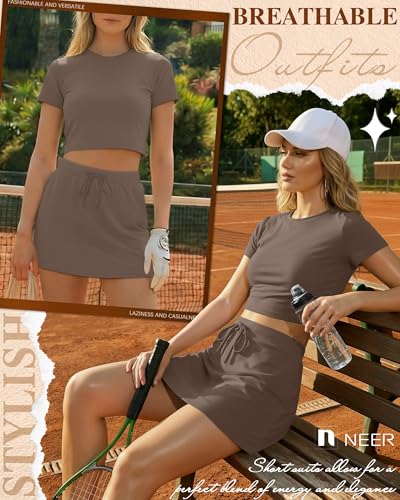 Neer Women's 2-Piece Cotton Skort Sets Summer Outfit Khaki Large