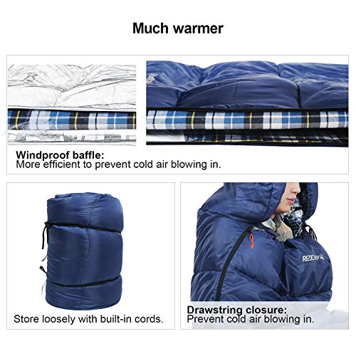 Redcamp Flannel Sleeping Bag for Adults - Blue / 2lbs Filling - Comfortable Cotton Envelope for Camping & Hiking