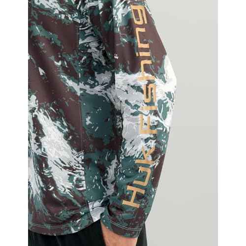 HUK Men's Pursuit Pattern Crew Long Sleeve, Performance Shirt