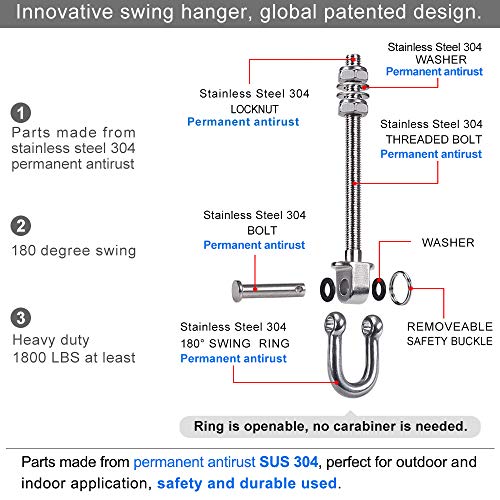 Heavy Duty Porch Swing Hanger Set - 9 Inch Stainless Steel 2 Pack - Safe Outdoor Support