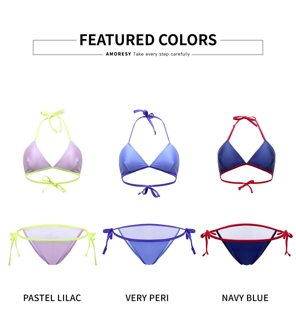 AMORESY マイア シリーズ ヨーロッパとアメリカのホルターネック ビキニ セクシーなスプリット ストラップ調節可能なスパンデックス水着スーツ （092） (US, Alpha, Medium, Regular, Regular, Very Peri)