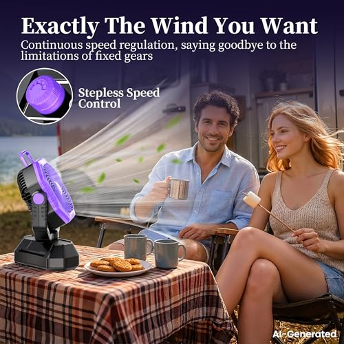 AJVV Camping Fan with Light - Purple, Portable Battery Operated Tent Fan with Remote & Oscillation