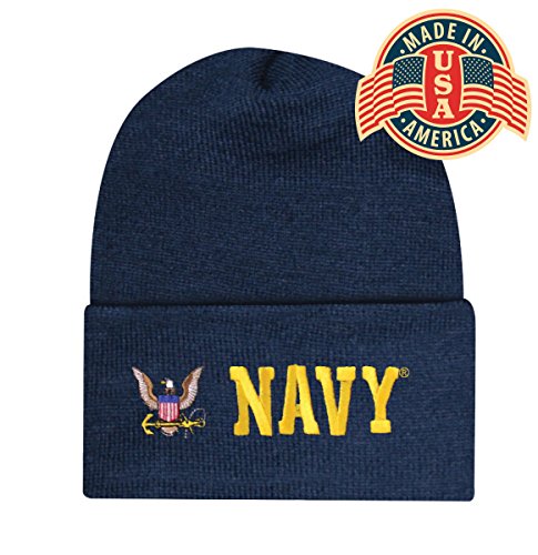 Blue US Navy Embroidered Beanie Cap - Official Military Stocking Hat