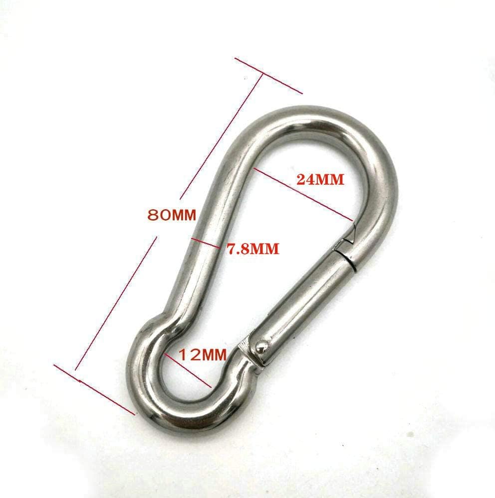 Jingyi 4mmx40mm Carabiner Clip Heavy Duty Snap Hook, 316 Stainless Steel Spring Clip Keychain, Holds Up to 40lbs(Max), Home use, 4pcs