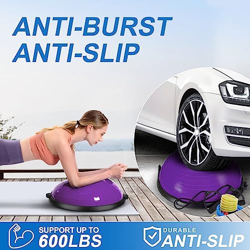 Zeatly Half Balance Ball Trainer - Core Exercise Equipment for Stability & Strength Training, Includes Resistance Bands & Pump - Balance Beam for Home Gym, Fitness, Rehabilitation & Physical Therapy(New-purple)