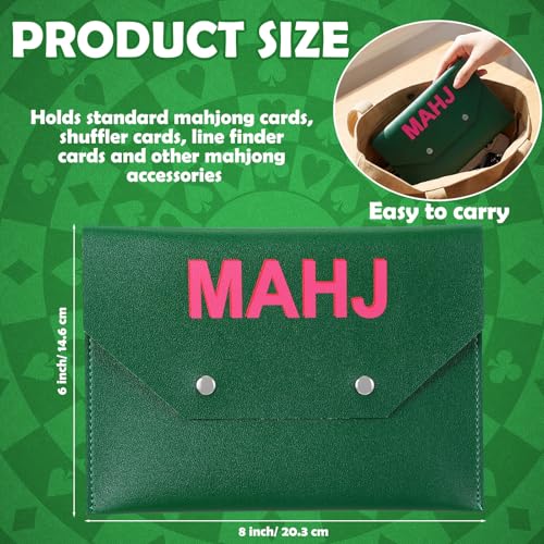 Leather Mahjong Card Holder Gift - Dark Green, 8x6 Inch Solid Color