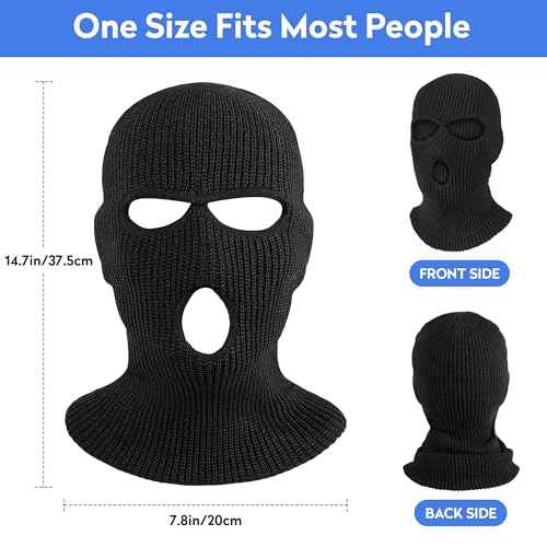 Pukavt 1-2 Pack 3 Hole Winter Knitted Mask, Full Face Cover Ski Mask Warm Balaclava for Skiing, Motorcycle, Snowboard
