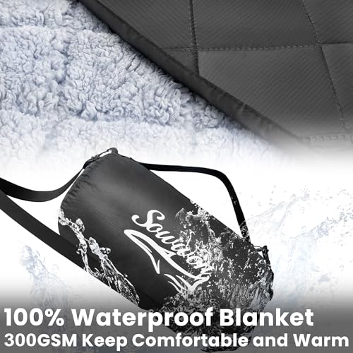 Black Waterproof Outdoor Blanket 82x55 Inches Sherpa Fleece Camping Picnic