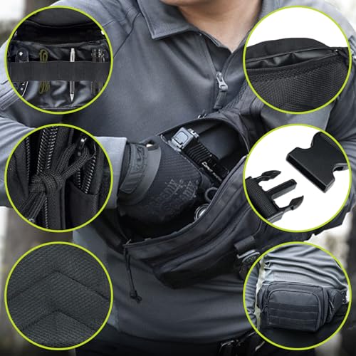 Men's Tactical Fanny Pack Black - 800D Oxford Concealed Carry Waist Bag