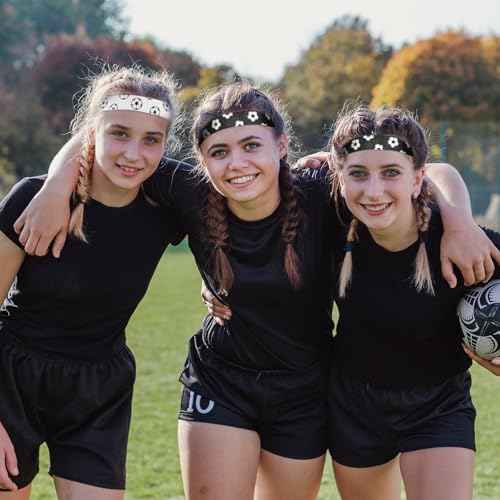 4 Pieces Girls Soccer Headbands Non-Slip Soccer Headband Adjustable No Slip Sport Head Band for Kids Football Hairband Elastic No Slip Sport Head Band for Kids (Black, White)