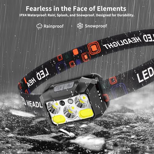 Black Rechargeable LED Headlamp 3-Pack, 800 Lumens, USB-C Waterproof, 8 Modes
