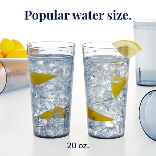 Reusable Plastic Tumblers Set of 16 - 20 oz Grey Stackable Water Cups