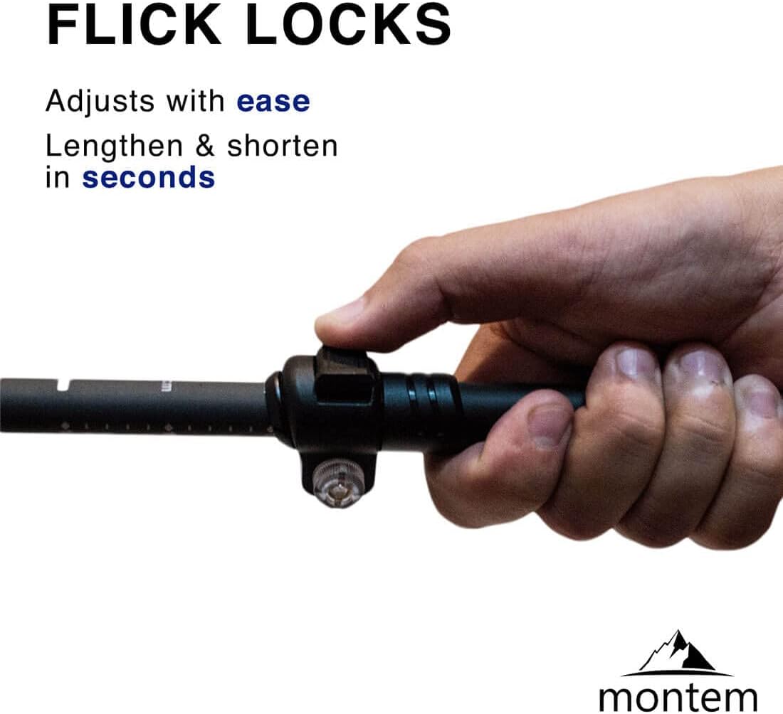 Montem Ultra Strong Trekking, Walking, and Hiking Poles - One Pair (2 Poles) Anti-Shock Cork Handle - Collapsible, Lightweight, Quick Locking, and Ultra Durable