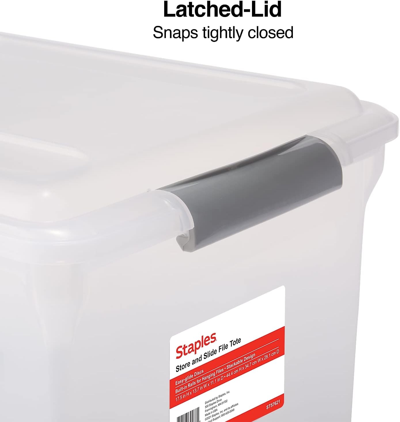 TRU RED Staples Store & Slide Hanging File Box, Latch Lid, Letter/Legal Size, Clear