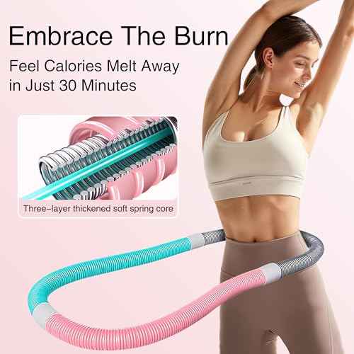 Weighted Soft Spring Hula Hoop for Adults, 3lb Foldable for Home and Travel, Portable Slimming Fitness Hoop for Weight Loss, Waist-Friendly Design, Upgraded Closed Silent Version
