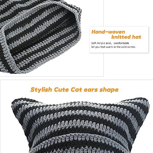 Women Beanie Warm Winter Hats - One Size Black Red Knit Slouchy Beanie for Women - Cat & Fox Style