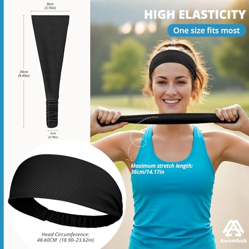 Cooling Headbands for Women Black, Non-Slip Moisture-Wicking Sports Headbands - 4 Pack